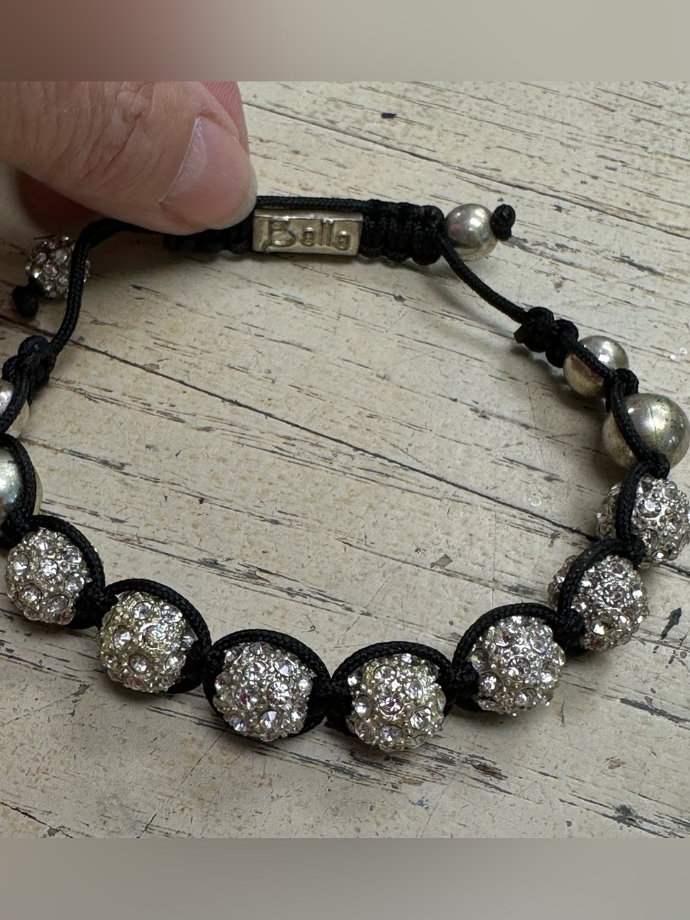 Bala Crystal Shamballa Style Adjustable Bracelet | Black Cord & Silver Tone ✨